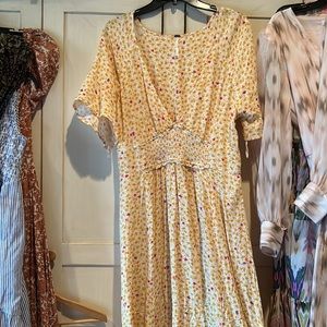 Free People Yellow Floral Midi Dress